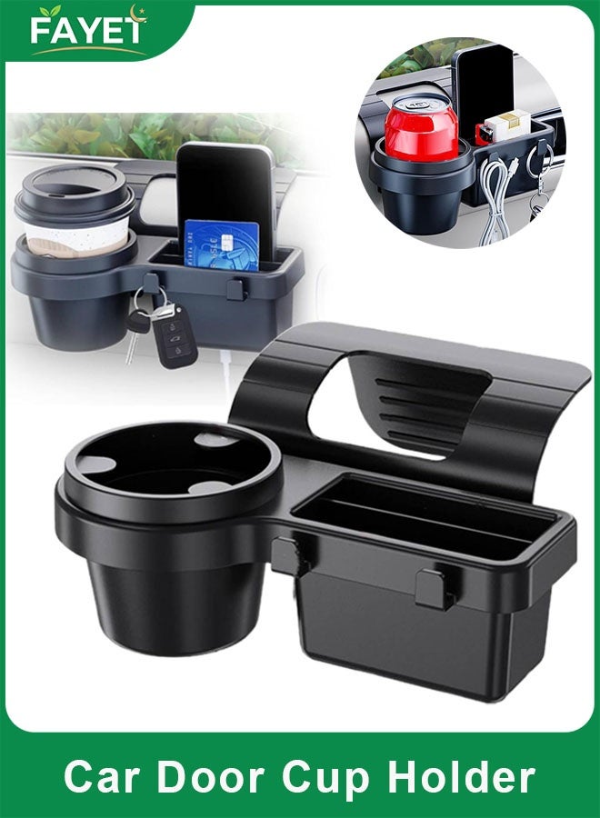FAYET Car Door Cup Holder Organizer with Phone Storage and Hooks, No-Tool Window-Mounted Drink Pocket, Multifunction Vehicle Door Side Hanging Storage Box with Charging Hole - Image 1